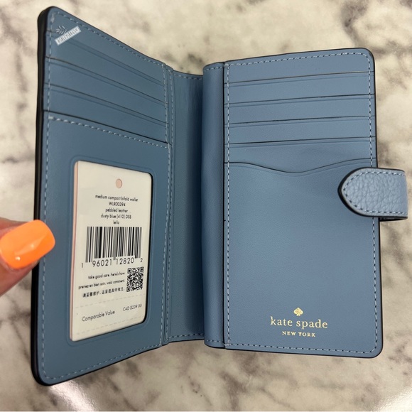 Kate Spade Leila Dome Backpack & Medium Compact Bifold Wallet In Dusty Blue - Picture 15 of 16